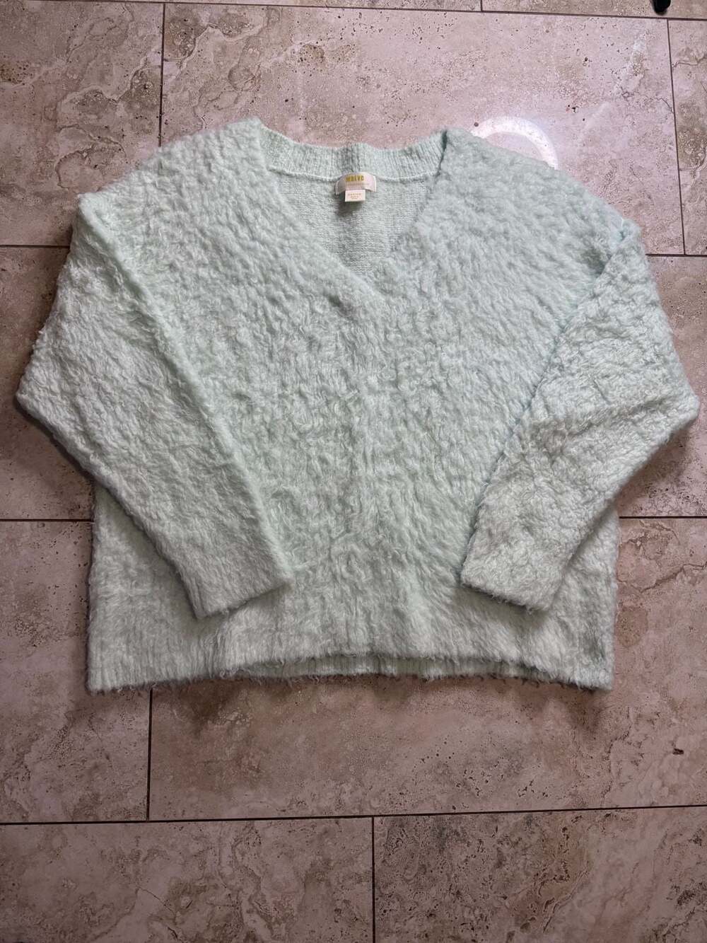 Maeve Anthropologie Wool Plush Fuzzy V-Neck Long Sleeve Pullover Sweater